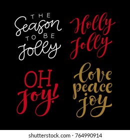 Vector set of holidays lettering. Christmas, New Year and winter collection for calligraphic invitation and greeting card, prints and posters. Hand drawn typographic inscription, calligraphic design