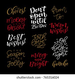Vector set of holidays lettering. Christmas, New Year and winter collection for calligraphic invitation and greeting card, prints and posters. Hand drawn typographic inscription, calligraphic design