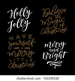 Vector set of holidays lettering. Christmas, New Year and winter collection for calligraphic invitation and greeting card, prints and posters. Hand drawn typographic inscription, calligraphic design