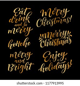 Vector set of holidays lettering. Merry Christmas and Happy New Year collection for invitations, greeting card, prints, posters, labels, emblems. Hand drawn calligraphy