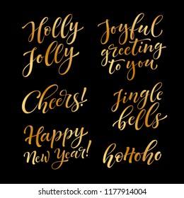 Vector set of holidays lettering. Merry Christmas and Happy New Year collection for invitation and greeting card, prints and posters, labels and tags. Hand drawn calligraphy