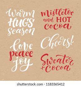 Vector set of holidays lettering. Merry Christmas and Happy New Year collection for invitations, greeting card, prints, posters, labels, emblems. Hand drawn calligraphy