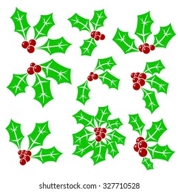 Vector Set of Holly Berry Icons Isolated on White Background