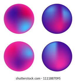 Vector set of holographic fluid circles. Round vibrant multicolored gradient banners.