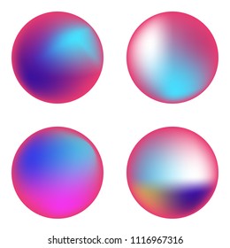 Vector set of holographic fluid circles. Round vibrant multicolored gradient banners.
