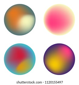 Vector set of holographic fluid circles. Round vibrant multicolored gradient banners.