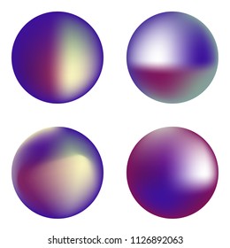 Vector set of holographic fluid circles. Round vibrant multicolored gradient banners.