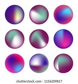 Vector set of holographic fluid circles. Round vibrant multicolored gradient banners.