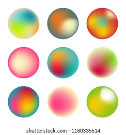 Vector set of holographic fluid circles. Round vibrant multicolored gradient banners.