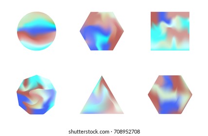 Vector set of holographic geometric shapes.