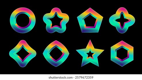 Vector set of holographic rainbow geometric shape element