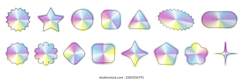 Vector set of holographic sticker in geometric shapes
