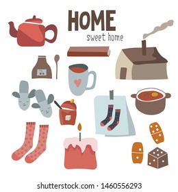 Vector set of home elements isolated on white background. Scandinavian flat style.