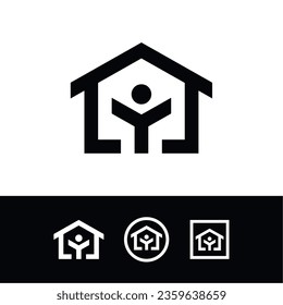 vector, set, home with happy kid, logo, design, Charity, help, support, organization