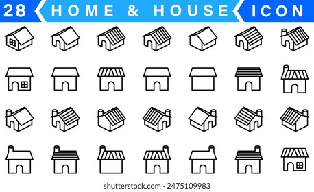 Vector set of home and house thin line icons.
