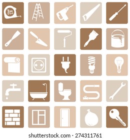 Vector Set of Home Repairing, Building, Construction and Decoration Icons