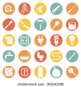 Vector Set of Home Repairing, Building, Construction and Decoration Icons