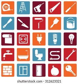 Vector Set of Home Repairing, Building, Construction and Decoration Icons