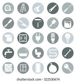 Vector Set of Home Repairing, Building, Construction and Decoration Icons