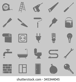 Vector Set of Home Repairing, Building, Construction and Decoration Icons