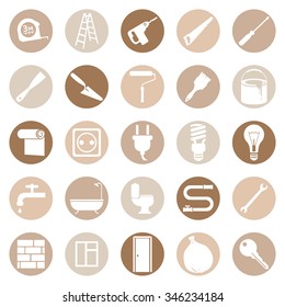 Vector Set of Home Repairing, Building, Construction and Decoration Icons