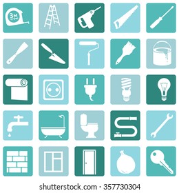 Vector Set of Home Repairing, Building, Construction and Decoration Icons