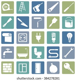 Vector Set of Home Repairing, Building, Construction and Decoration Icons