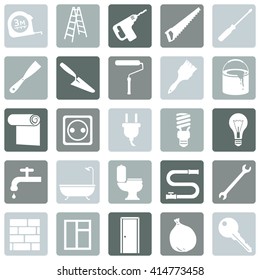 Vector Set of Home Repairing, Building, Construction and Decoration Icons