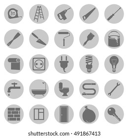 Vector Set of Home Repairing, Building, Construction and Decoration Icons