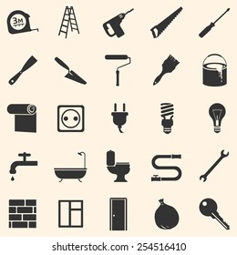 Vector Set of Home Repairing, Building,Construction and Decoration Icons