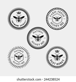 Vector set of honey and bee labels, badges  in black color for any use