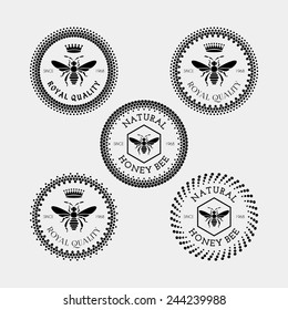 Vector set of honey and bee labels and badges in black color