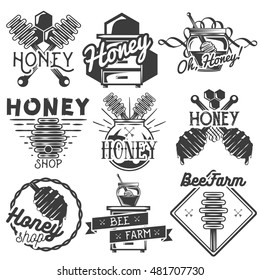 Vector Set Of Honey And Beekeeping Labels, Badges, Logo, Icons And Design Elements. Isolated Objects On White Background.