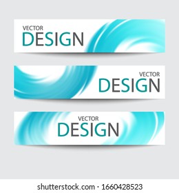 Conjunto vectorial de banners horizontales. Azul gira sobre un fondo blanco.