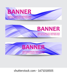 Vector set of horizontal banners with blue waves on a white background.