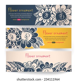 Vector set of horizontal banners with flowers. The illustration contains transparency and effects. EPS10 