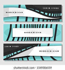 Vector set of horizontal futuristic Banners, 3 layouts for website headers with geometric abstract pattern and copy space for advertising text, design templates with gray background for presentation.