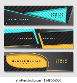 Vector set of horizontal futuristic Banners, 3 layouts for website headers with geometric abstract pattern and copy space for advertising text, design templates with dark background for presentation.