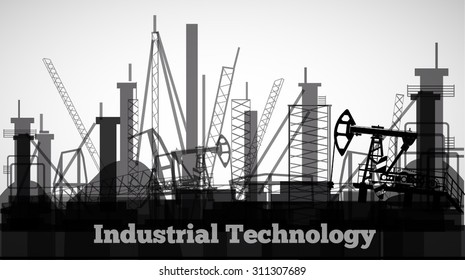 Vector set of horizontal illustration: industrial part of city with factories, refineries and power plants.