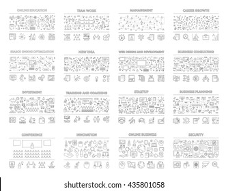 Vector set of horizontal linear banners for business. Line creative concepts for web.