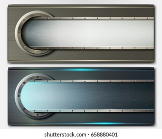 Vector set of horizontal metallic banners or headers. 