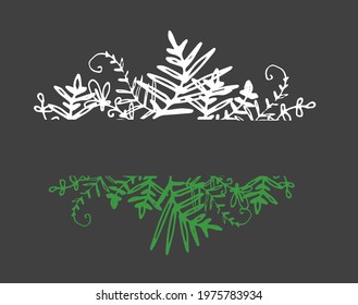 vector set of horizontal white and green color templates from organic plants.Isolated leaf borders. straight ornaments of curved twigs with leaves with swirls borders of the design template