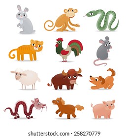 vector set of horoscope symbols - animals in cartoon style