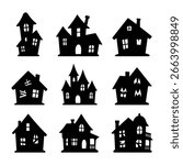 Vector Set of Horror House Silhouette Halloween Element