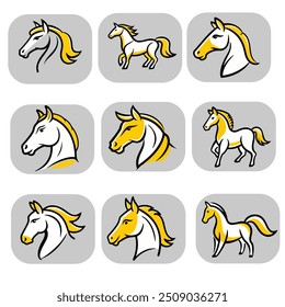 Vector conjunto de iconos de caballo en estilo Doodle primitivo