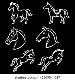 Vektorsatz von Pferd-Icons im primitiven Doodle-Stil