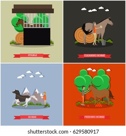 Vector set of horse riding posters