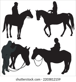 Vector Set Of Horseman With Horse Silhouettes Illustration Isolated On White Background