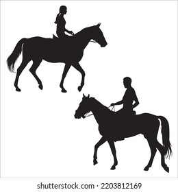 Vector Set Of Horseman With Horse Silhouettes Illustration Isolated On White Background