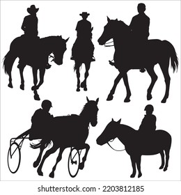 Vector Set Of Horseman With Horse Silhouettes Illustration Isolated On White Background